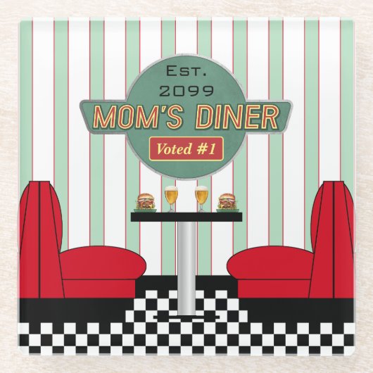 Mama Retro Diner mit Burgers & Beer Glasuntersetzer (Vorderseite)