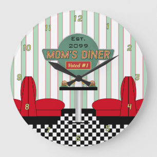 Mama Retro Diner mit Burgers & Beer Große Wanduhr