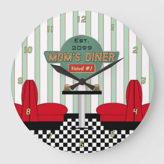 Mama Retro Diner mit Burgers & Beer Große Wanduhr