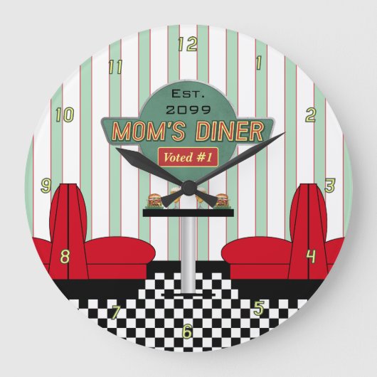 Mama Retro Diner mit Burgers & Beer Große Wanduhr (Vorderseite)