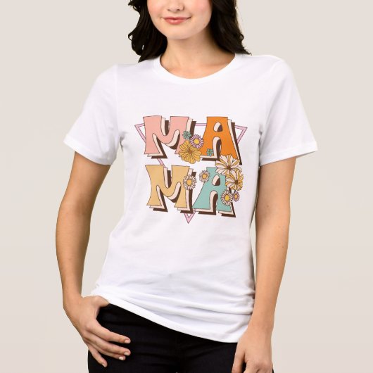 Mama Retro Floral Typografie Tri-Blend Shirt (Vorderseite)