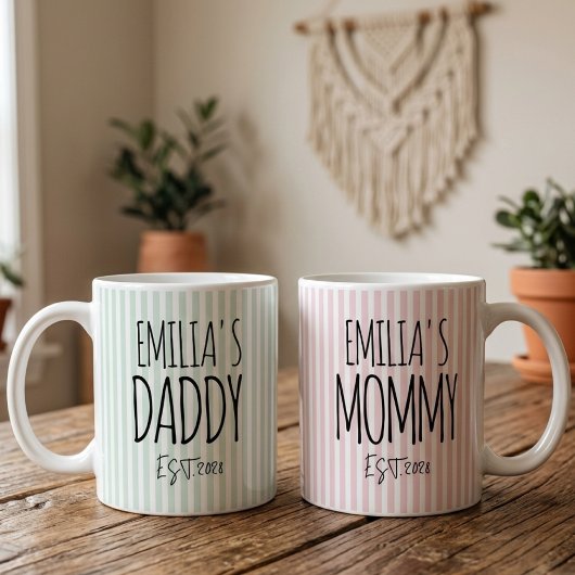 Mama | Rosa Streifen Muttertag Personalisiert Kaffeetasse