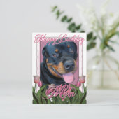 Mama - Rosa Tulips - Rottweiler - Harley Postkarte (Stehend Vorderseite)