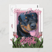 Mama - Rosa Tulips - Rottweiler - Harley Postkarte (Vorne/Hinten)