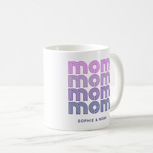 Mama | Rosa und Lila Diskottstil Kaffeetasse (VorderseiteRechts)