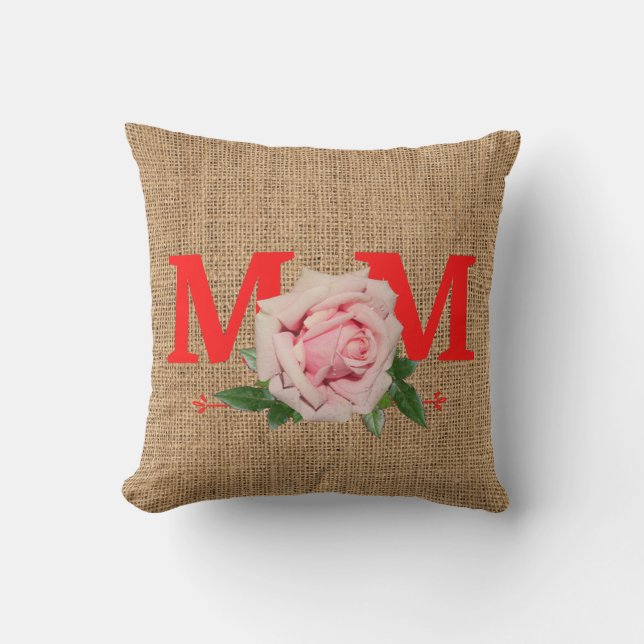 Mama Rose Burlap Printkopf Kissen (Vorderseite)