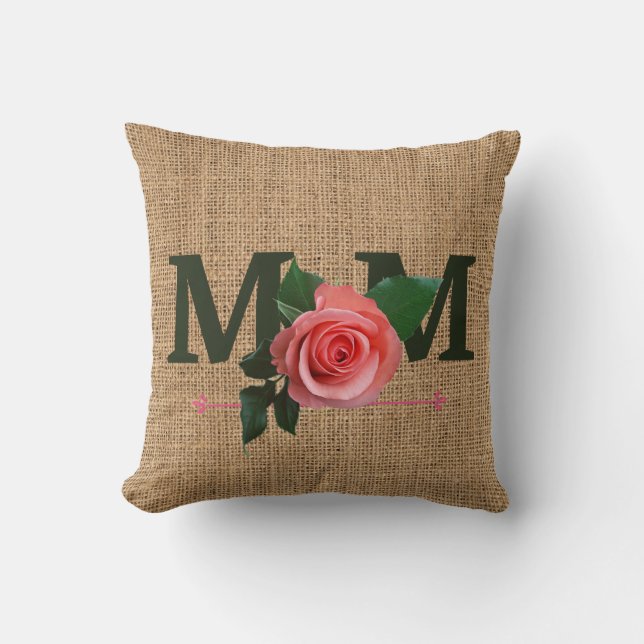 Mama Rose Burlap Printkopf Kissen (Vorderseite)