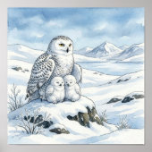 Mama Schneeeule und Eulenkinder-Kinderstube Poster (Vorne)
