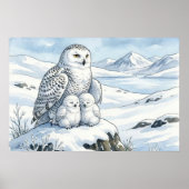 Mama Schneeeule und Eulenkinder-Kinderstube Poster (Vorne)