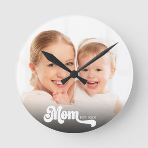 Mama Schriftzug Benutzerdefiniertes Foto Runde Wanduhr