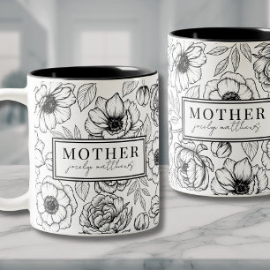 Mama Schwarz-weiß Floral Mutter Zweifarbige Tasse
