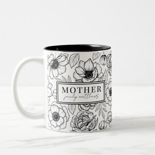 Mama Schwarz-weiß Floral Mutter Zweifarbige Tasse (Links)