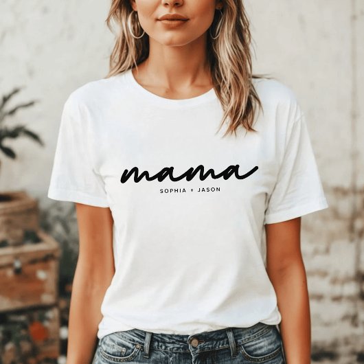 Mama | Schwarzes Skript mit Kids-Namen T-Shirt