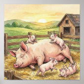 Mama Schwein und Ferkel-Kinderzimmer Poster (Vorne)