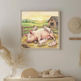 Mama Schwein und Ferkel-Kinderzimmer Poster