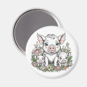 Mama Schweine und Baby Ferkel in Blume Magnet (Vorderseite/Rückseite)