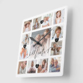 Mama Script Family Memory Foto Grid Collage Quadratische Wanduhr (Winkel)