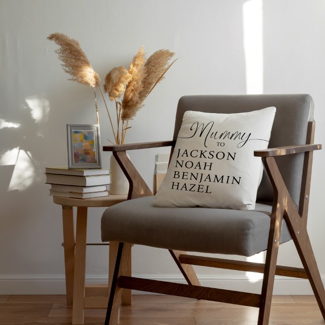 Mama Script Personalisiert Kids heißt Muttertag Kissen (Mummy Script Personalized Kids Names Mother's Day Throw Pillow)