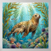 Mama-Seelöwe und Kinderkrippe Poster (Vorne)