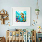 Mama-Seepferdchen und Kinderkrippe Poster