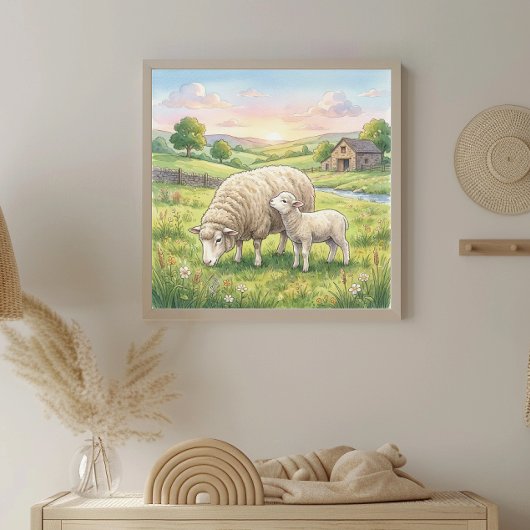Mama Sheep and Lamb Nursery Poster