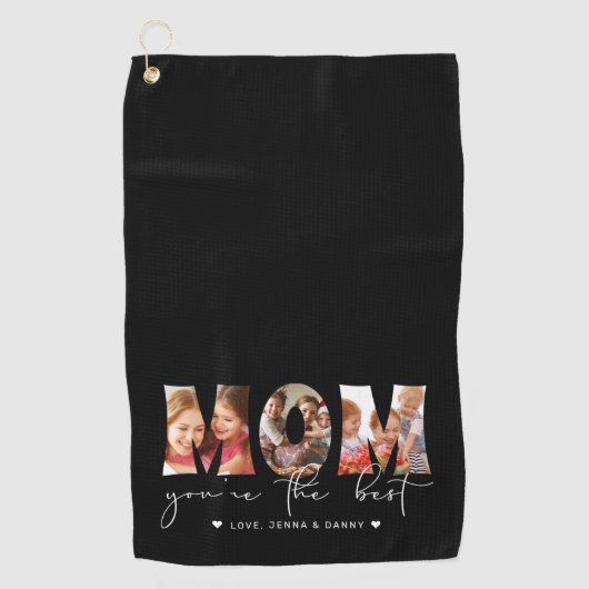 Mama Sie sind die beste Quote Schwarz Foto Collage Golfhandtuch (Vorderseite)