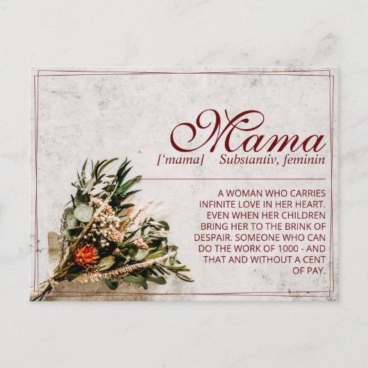 Mama - simply irreplaceable - Bouquet Feiertagspostkarte (Vorderseite)