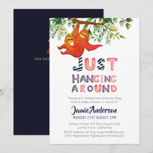Mama SLOTH einfach nur um Blue Baby Boy herum Einladung (Vorne/Hinten)