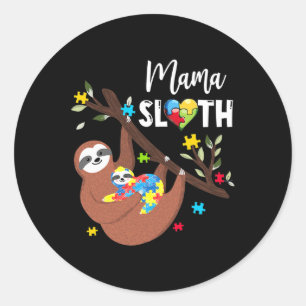 Mama Sloth Puzzle Piece Autismus Bewusstsein Autis Runder Aufkleber