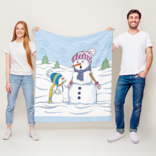 Mama Snowman Kid Cry Whimsistisches Medium Fleecedecke