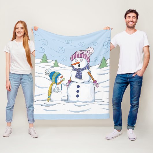 Mama Snowman Kid Cry Whimsistisches Medium Fleecedecke (Beispiel)