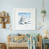 Mama Snowy Owl and Owlets Nursery Poster