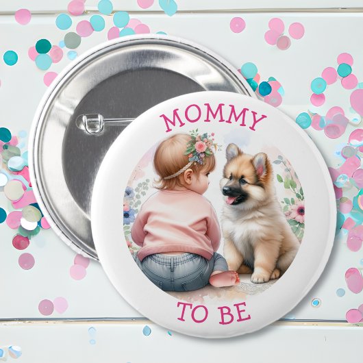 Mama soll Baby Girl and Puppy Pink Baby Shower sei Button