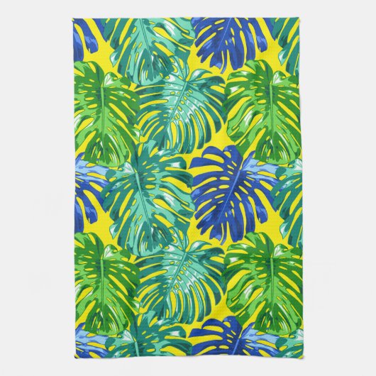 Mama Sommertropische Blätter Grün Gelb Geschirrtuch (Vertikal)