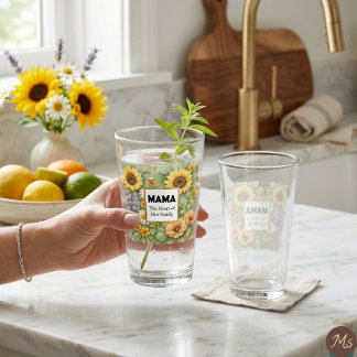 MAMA Sonnenblume Lavendel Gold Rahmen Glas Tumbler