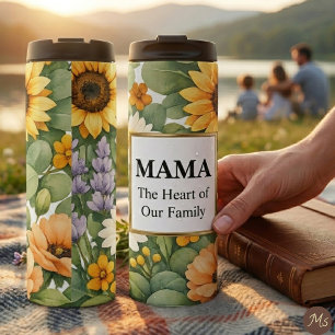 MAMA Sonnenblume Lavendel Gold Rahmen Reisebecher  Thermosbecher