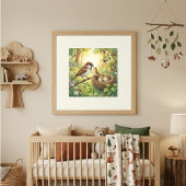Mama Sparrow und Küken Kinderkrippe Poster