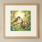 Mama Sparrow und Küken Kinderkrippe Poster