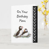 Mama Spaß und Liebe Geburtstag, Puffins. Vogel Karte (Gelbe Blume)