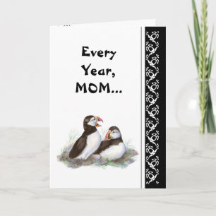 Mama Spaß und Liebe Geburtstag, Puffins. Vogel Karte
