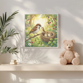 Mama Spatz und Küken Kinderkrippe Poster