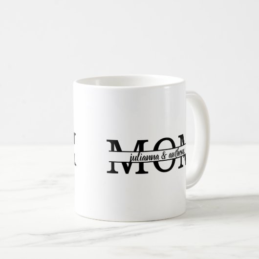Mama-Split Monogramm mit Kindernamen Kaffeetasse (VorderseiteRechts)