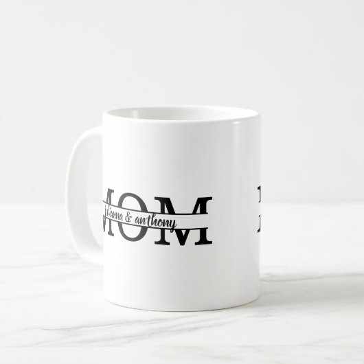 Mama-Split Monogramm mit Kindernamen Kaffeetasse (Vorderseite Links)