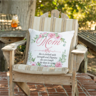 Mama - Sprichwörter 31:25 Rose zum Muttertag Bibel Kissen