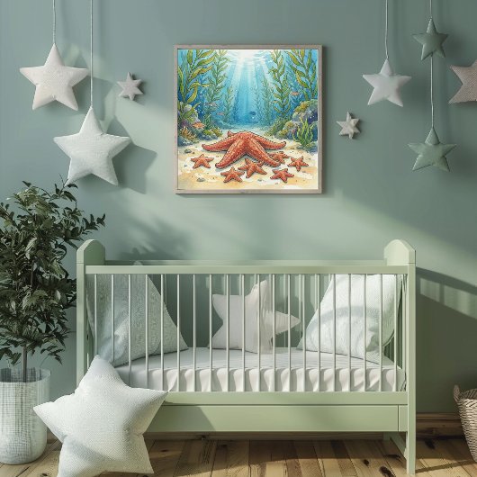 Mama Starfish and Babies Nursery Poster