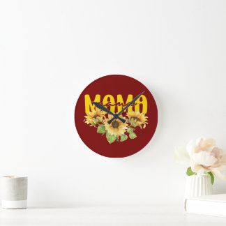 Mama Sunflower Sunshine - fröhliches Blumendesign Runde Wanduhr