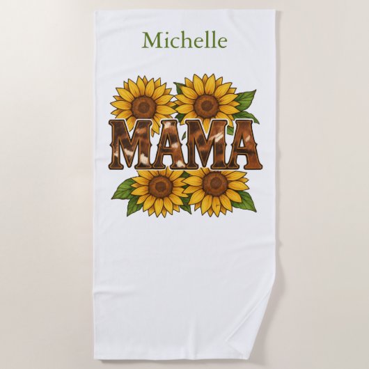 Mama Sunflowers Monogram Name Initials, Gift Mama Strandtuch (Vorderseite)