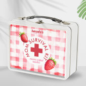 Mama Survival Kit Strawberry Gingham New Baby Gift Metall Brotdose