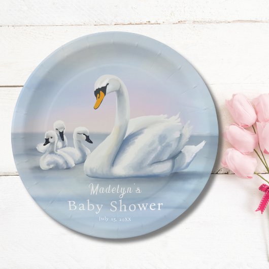 Mama Swan mit Babies Baby Dusche Pappteller