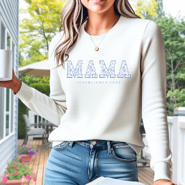 Mama Sweater, Blauer Toile Muster, floral Sweatshirt